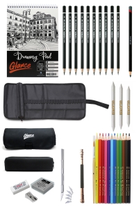 GLANCE - A5 Eskiz Defteri 120 gr 50 yp Faber Aquarel Kalem Lyra Dereceli Kalem Çantalı Çizim Eskiz Seti