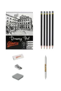  - Adel Dereceli Glance Eskiz Defterli Karakalem Çizim Seti Pastel Dağıtma Kalemtıraş Silgi Eskizseti