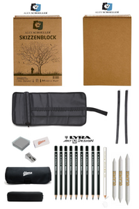  - Alex Kraft Spiralli Blok 90gr A4 50 Yp Lyra Dereceli Kalem Profesyonel Karakalem Çantalı Eskiz Seti