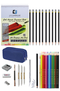 GLANCE - Alex Schoeller 200 gr A5 Eskiz Defterli Karakalem Faber Watercolor Kuruboya Kalemi Çizim Eskiz Seti