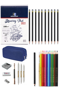 GLANCE - Alex Schoeller A5 Eskiz Defterli Karakalem ve Watercolor Kuruboya Kalemi Çizim Eskiz Seti