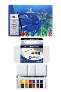 GLANCE - Alex Schoeller Sulu Boya Defteri A5 300 gr 12 Yaprak Daler Rowney Aquafine Travel Suluboya Seti 12li