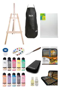 GLANCE - Artdeco 140 Ml Akrilik Boya Gold Taklon 10`lu Çantalı Fırça Profesyonel Şövale Seti