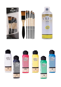 GLANCE - Artdeco 6x140 ML Akrilik Boya + Rich 7'li Karma Fırça Seti + Artdeco 400 ml Parlak Sprey GLANCE - Artdeco 6x140 ML Akrilik Boya + Rich 7'li Karma Fırça Seti + Artdeco 400 ml Parlak Sprey