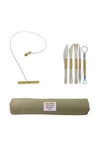 GLANCE - Beyaz Seramik Hamuru 3 kg Kil Kesme Teli 5'li Ebeşuar Seti