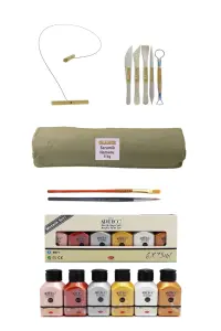 - Beyaz Seramik Hamuru 6 kg Kil Kesme Teli 5'li Ebeşuar Artdeco Akrilik Boya 6x75 ml Metalik Renkler  - Beyaz Seramik Hamuru 6 kg Kil Kesme Teli 5'li Ebeşuar Artdeco Akrilik Boya 6x75 ml Metalik Renkler