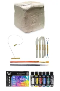 GLANCE - Beyaz Seramik Hamuru 6 kg Kil Rich Mastermix Akrilik Boya Seti Ana Renkler 6lı 60cc Set GLANCE - Beyaz Seramik Hamuru 6 kg Kil Rich Mastermix Akrilik Boya Seti Ana Renkler 6lı 60cc Set