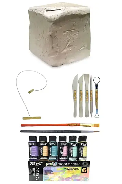 Beyaz Seramik Hamuru 6 kg Kil Rich Mastermix Akrilik Boya Seti Pastel Renkler 6lı 60cc Set - 1