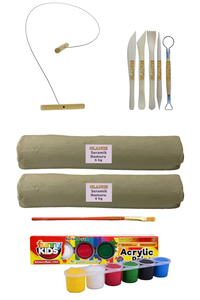 GLANCE - Beyaz Seramik Hamuru 6 kg x2'li Kil Kesme Teli 5'li Ebeşuar 15 ML Akrilik 6 lı Set