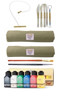 GLANCE - Beyaz Seramik Hamuru 6x2 kg Kil Kesme Teli 5'li Ebeşuar Artdeco Akrilik Boya 6x75 Ml Canlı Renkler GLANCE - Beyaz Seramik Hamuru 6x2 kg Kil Kesme Teli 5'li Ebeşuar Artdeco Akrilik Boya 6x75 Ml Canlı Renkler