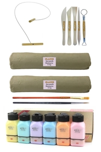 GLANCE - Beyaz Seramik Hamuru 6x2 kg Kil Kesme Teli 5'li Ebeşuar Artdeco Akrilik Boya 6x75 Ml Pastel Renkler GLANCE - Beyaz Seramik Hamuru 6x2 kg Kil Kesme Teli 5'li Ebeşuar Artdeco Akrilik Boya 6x75 Ml Pastel Renkler