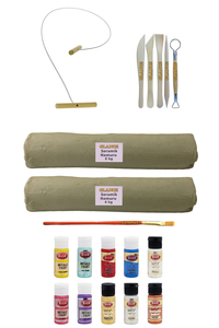 GLANCE - Beyaz Seramik Hamuru 6x2 kg Kil Kesme Teli 5'li Ebeşuar Rich Metalik Akrilik Boya 30 cc 10'lu GLANCE - Beyaz Seramik Hamuru 6x2 kg Kil Kesme Teli 5'li Ebeşuar Rich Metalik Akrilik Boya 30 cc 10'lu