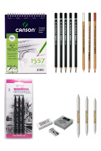 GLANCE - Canson 1557 Eskiz Defteri Lyra Art Design Karakalem Çizim Seti Pastel Dağıtma Kalemtıraş Eskiz Seti