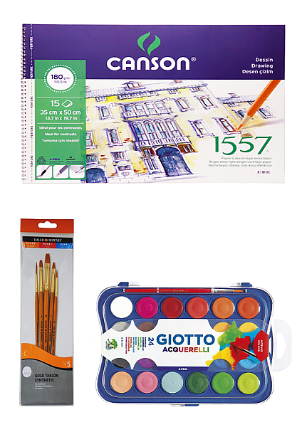 Canson 1557 Resim Defteri 35X50CM 180 Gram 15 Yaprak Giotto 24 Lü Suluboya Seti - 1