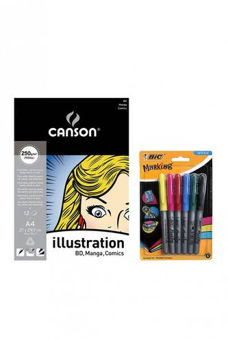 Canson Manga Defter A4 Bic 6'lı Ana Renkler Marker Çizim Seti Glance - 2 - 1
