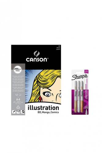 Canson Manga Defter A4 Sharpie 3'lü Metalik Renkler Marker Çizim Seti Glance- 2 - 1