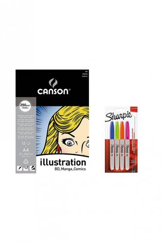 Canson Manga Defter A4 Sharpie 4'lü Canlı Renkler Marker Çizim Seti - 1 - 1