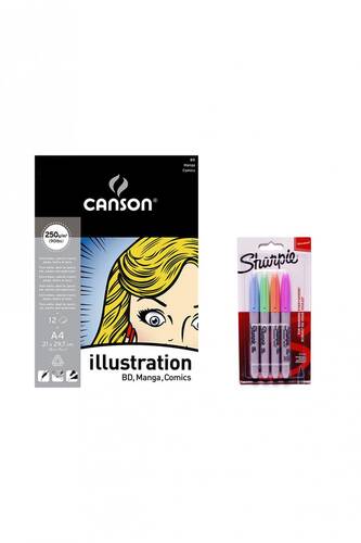 Canson Manga Defter A4 Sharpie 4'lü Pastel Renkler Marker Çizim Seti - 3 - 1