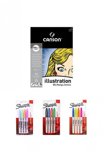 Canson Manga Defter A4 Sharpie 4'lü Standart, Pastel ve Canlı Renkler Marker Çizim Seti Glance- 4 - 1