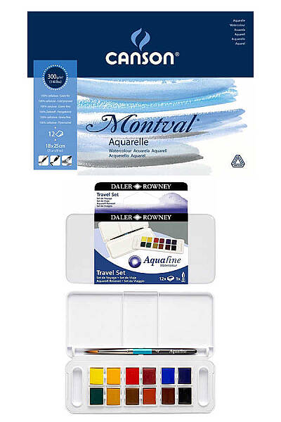 Canson Montval Suluboya Defteri 18x25 cm 300 gr 12 Yaprak Daler Rowney Aquafine 12'li Suluboya Seti - 1