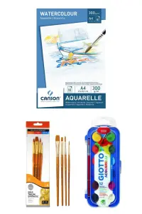 GLANCE - Canson Sulu Boya Blok Defteri 10 Sy A4 300 Gr+giotto Block Sulu Boya 12 Li+daller Fırça Seti 4 Lü