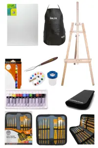 GLANCE - Daler Rowney Simply Akrilik Boya 12 Renk X 12 Ml 10`lu Çantalı Fırça Profesyonel Şövale Seti