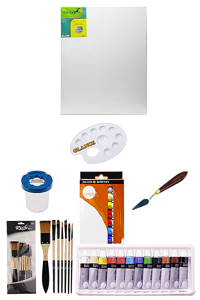 Daler Rowney Simply Akrilik Boya 12 Renk x 12 ml 50X70 Tuval Set - 1