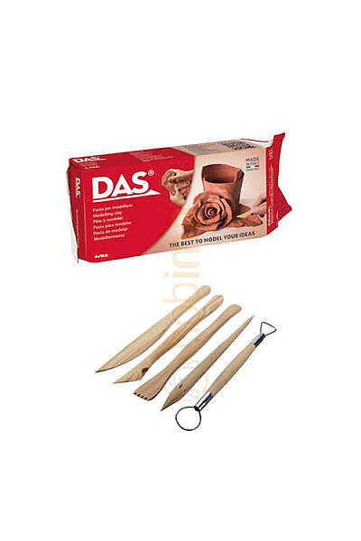 DAS KAHVE SERAMİK KİLİ 500 GR+MODELAJ KALEMİ EBEŞUAR 5 Lİ AHŞAP SET - 1