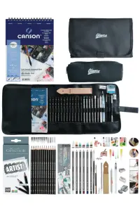 GLANCE - Defter A5 200gr Cretacolor 6'lı Aquarell-Dereceli Cepli Siyah Kalemlik 24 bölmeli + Kalem Kutusu Set