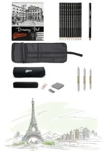 GLANCE - Eskiz Defteri A5 120 gr 50 yp Cretacolor Dereceli Kalem Studioline Çantalı Eskiz Çizim Seti