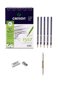 GLANCE - Faber Dereceli Canson Eskiz Defterli Karakalem Çizim Seti Pastel Dağıtma.Kalemtıraş. Silgi EskizSeti