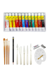 GLANCE - Fanart Academy Akrilik Boya Seti 12x12ml Daler Rowney 4'lü Fırça Seti Plastik Spatül Dereceli Kalem GLANCE - Fanart Academy Akrilik Boya Seti 12x12ml Daler Rowney 4'lü Fırça Seti Plastik Spatül Dereceli Kalem