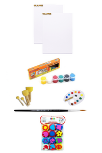 GLANCE - Funny Kids 6x15 ml Parmak Boyası 25x35 Tuval 4'lü ponpon Fırça Başlangıç Seti