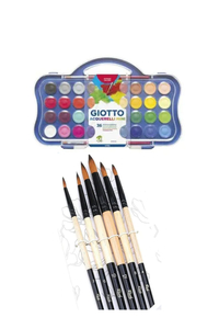 GLANCE - GİOTTO AQUARELL BLOCK SULU BOYA 23 MM 36 LI KUTU ile 6'lı Yuvarlak Uçlu Fırça Seti
