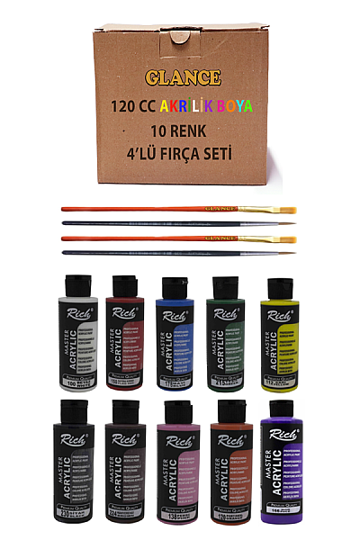 Glance Akrilik Boya Rich 120 CC 10'LU 4'LÜ Hediye Fırça Set - 1