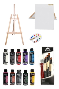 GLANCE - Glance Ayaklı Şövale Seti - 50x70 Tuval - 10'lu Rich 120cc Akrilik Boya 7'li Rich Fırça Seti