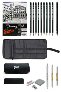 GLANCE - Glance Eskiz Defteri A5 120 gr 50 yp Lyra Dereceli Kalem Karakalem Bez Çantalı Eskiz Çizim Seti
