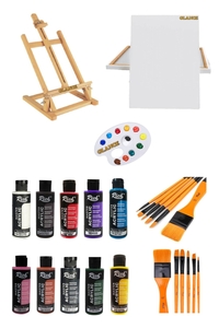 GLANCE - Glance Masaüstü Akrilik Boya Seti - Rich 10'lu Akrilik Boya 120cc - 25x35 Tuval - Rich Profesyonel Fırça