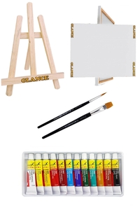 GLANCE - Glance Mini Şövale Seti - Tuval 25x35 - Fanart Akrilik Boya Seti 12x12ml