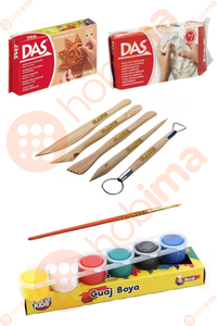 GLANCE - Glance Seramik Kil BEYAZ-TERRACOTA & 6'lı Guaj Boya Başlangıç Seti seramik