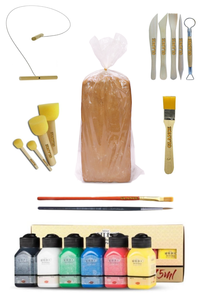 GLANCE - Kırmızı Çömlek Çamuru 10kg Artdeco Akrilik Boya 6x75 Ml Canlı Kesme Teli 5'li Ebeşuar Fırça Ponpon