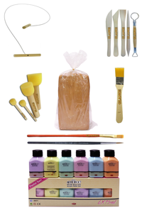 GLANCE - Kırmızı Çömlek Çamuru 5 kg Artdeco Akrilik Boya 6x75 Ml Pastel Kesme Teli 5'li Ebeşuar Fırça Ponpon