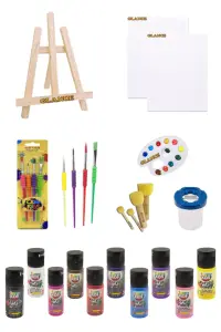 GLANCE - Mini Şövale 25x35 2'li Tuval Funny Kıds 20ml 10'lu Akrilik Boya Başlangıç Seti