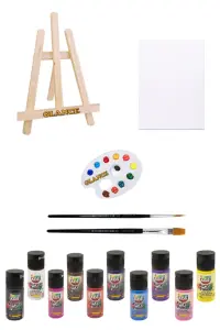 GLANCE - Mini Şövale 25x35 Tuval Funny Kıds 20ml Akrilik Boya Seti