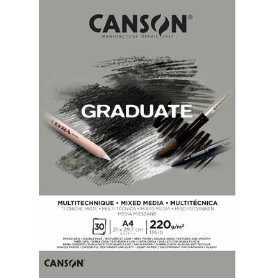 Canson Graduate Mix Media Gri Ton 220 Gram 30 Sayfa A4 Defter - 1