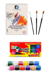 ALEX SCHOELLER - Resim Defteri 25x35 Spiralli 165 gr 15 Yaprak Funny Kids 12 Renk Akrilik Boyası 12x15 Ml Set