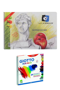 GLANCE - Resim Defteri Spiralli 25 X 35 120 gr 15 Yaprak Olio Yağlı Pastel Boya Silindir 24'lü Set