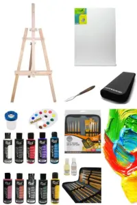 GLANCE - Rich 120 Cc 10'lu Akrilik Boya Gold Taklon 10`lu Çantalı Fırça Profesyonel Şövale Seti