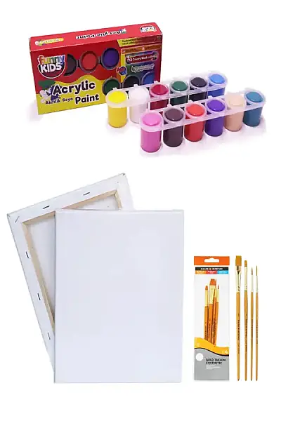 Rich Funny Kids 25 Ml Akrilik 12 Li Set 35x50 Tuval Daller Rowney 4'lü Fırça Seti - 1