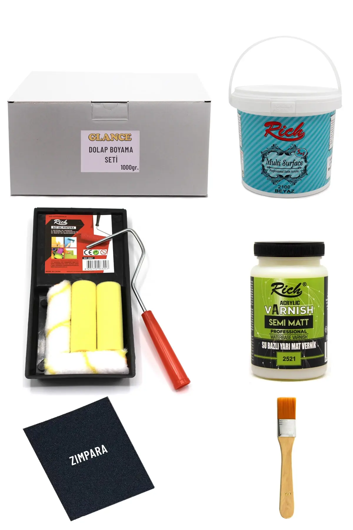 GLANCE - Rich Multi Surface Beyaz 1000 Gr Dolap Boyama Seti Mobilya Boyama Seti Mat